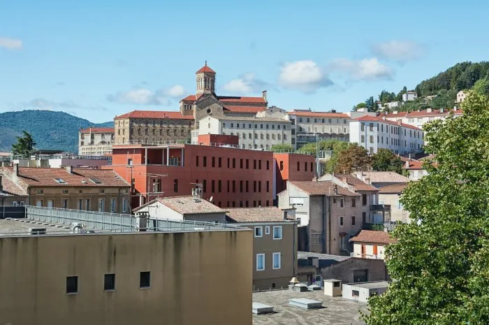view on the building of the city privas in the ardeche region of france