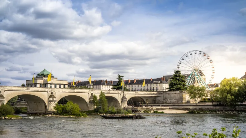 view of a bridge crossing the loire in the city of tours, indre et loire