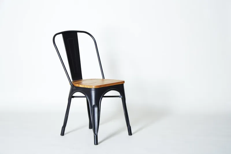 steel chair with light wood on a white background