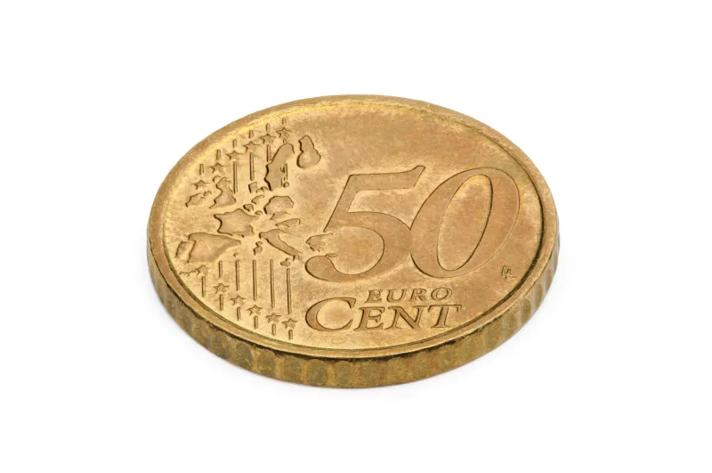 fifty euro cents coin isolated on white background