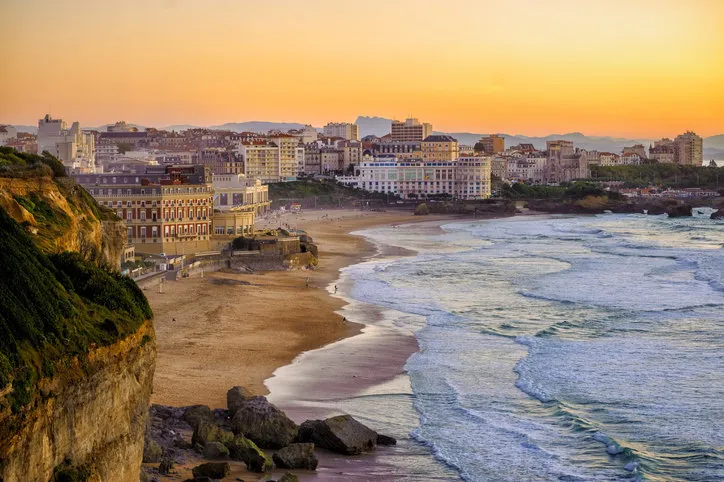 biarritz city and its famous sand beaches - miramar and la grande plage, bay of biscay, atlantic coast, france