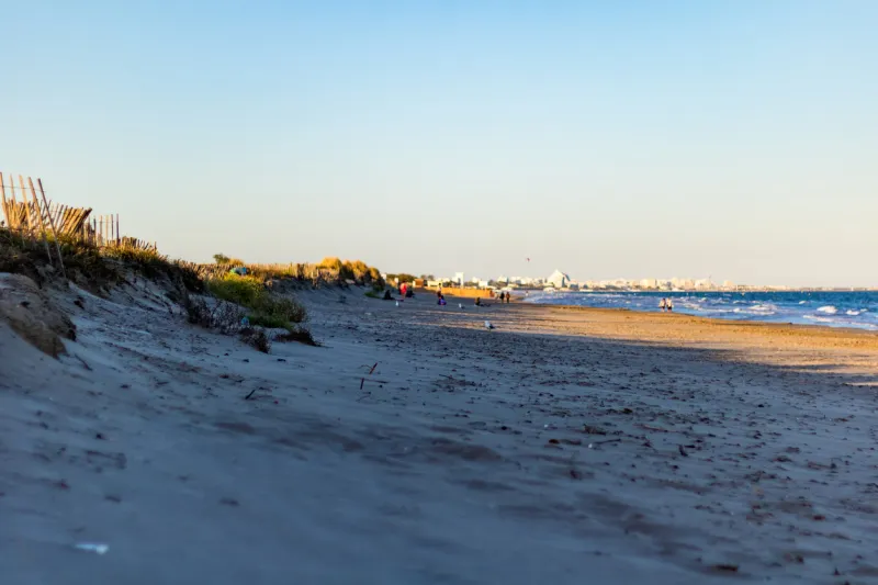 occitanie mediterranean beach, between sand dunes and sea