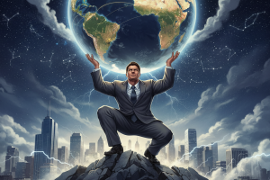 Portrait en perspective en contre-plongée illustration d'un atlas soulevant le monde. L'atlas en que