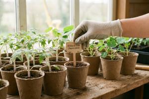 Plan moyen en plongée légère, montrant une main humaine gantée de tissu clair manipulant délicatemen