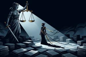 Illustration symbolique minimaliste et puissante en style sombre, dramatique, inspiré des gravures c