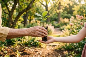 Prompt 3: Une allégorie de la transmission représentée par une main mature transmettant délicatement