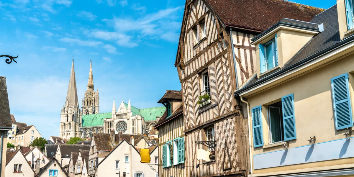 traditional houses in chartres, the eure-et-loir department of france