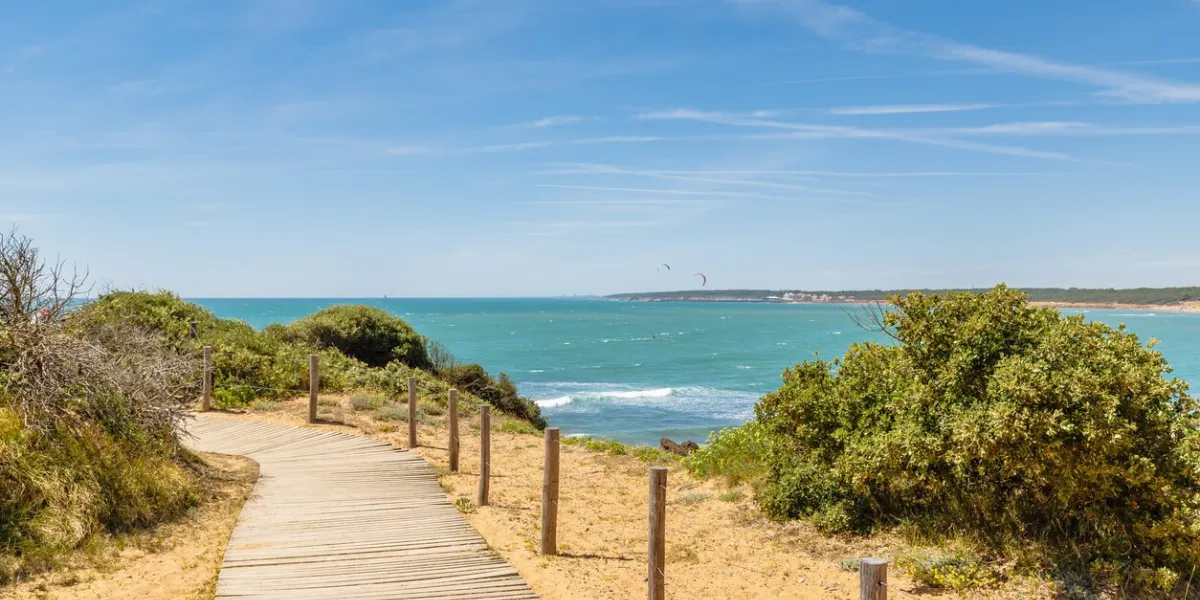 view of pointe du payre beach, jard sur mer, france on a summer day, vendée, france