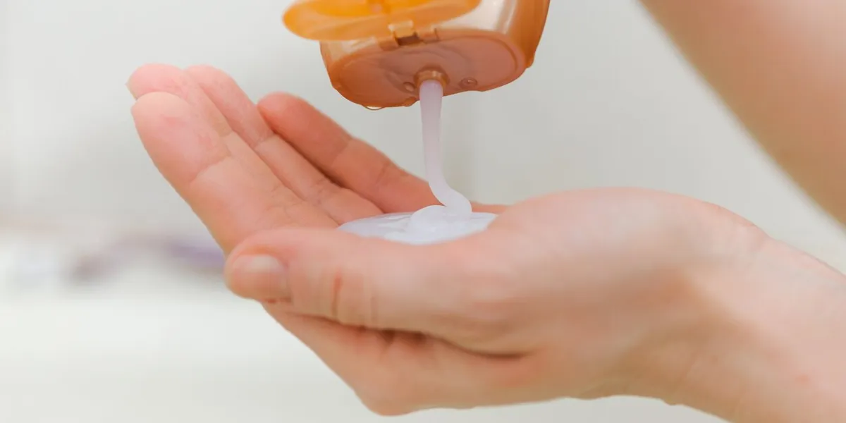 closeup of liquid soap in a hand