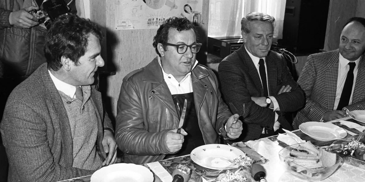 Coluche at the inauguration of the Resto du Coeur in Liege, Belgium on February 22, 1986. Photo by Houin G/Belpress /ANDBZ/ABACAPRESS.COM