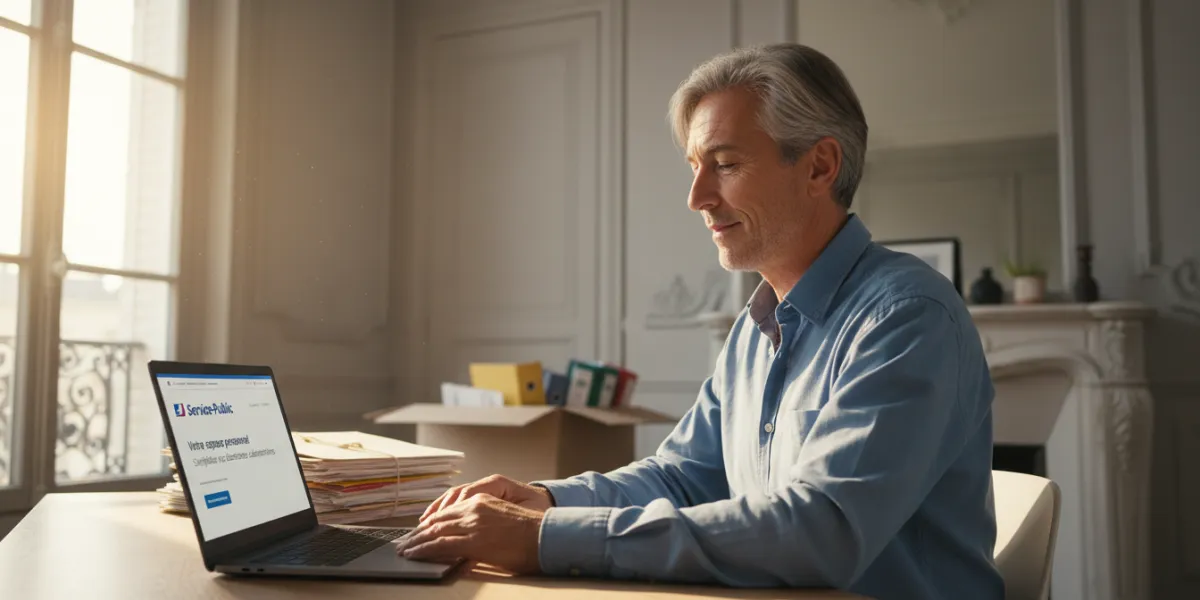 A high-quality, professional photography of a focused person in their 50s sitting at a bright wooden