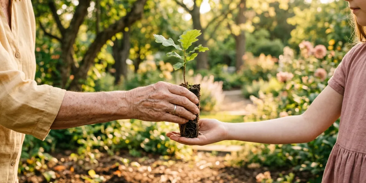 Prompt 3: Une allégorie de la transmission représentée par une main mature transmettant délicatement