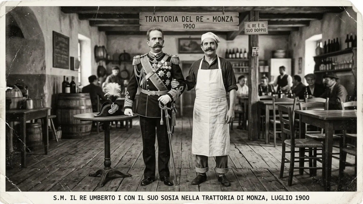 Une photographie ancienne en noir et blanc montrant le roi Humbert Ier d'Italie en uniforme royal et