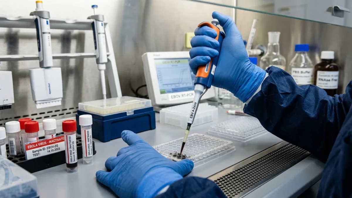 Gros plan sur les mains d'un scientifique laboratoire en train de faire des tests pour illustrer un 