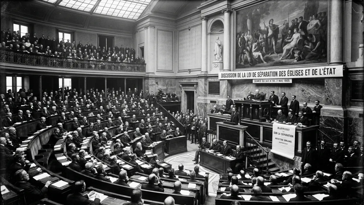 Photographie historique en noir et blanc de l'Hémicycle de la Chambre des députés française lors des
