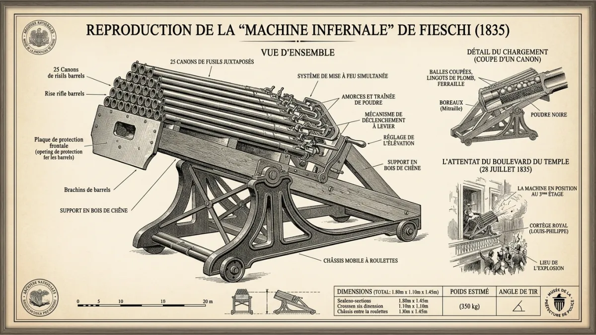 Une reproduction de la "machine infernale"