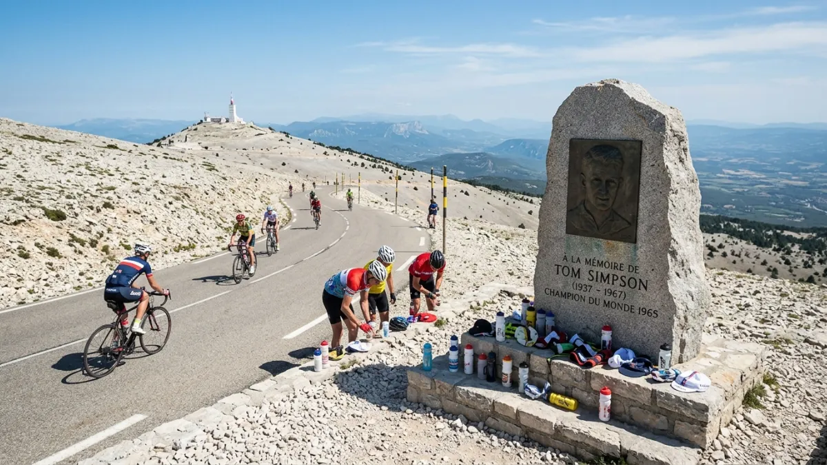 Photo de la stèle hommage à Tom Simpson sur les routes du  Mont Ventoux