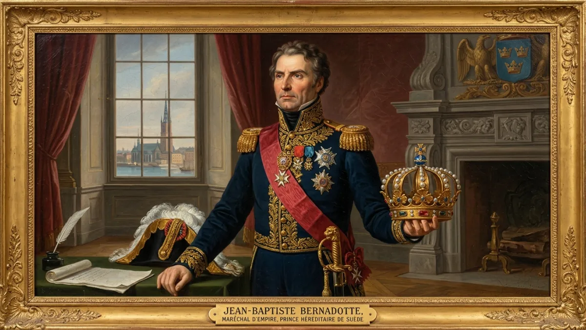 Un portrait à l'huile du XIXe siècle de Jean-Baptiste Bernadotte en uniforme de Maréchal d'Empire, t