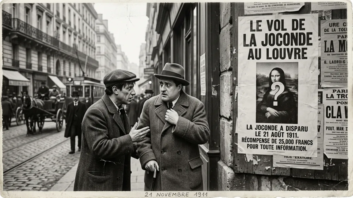 Une photographie en noir et blanc de style archive datant de 1911, montrant le jeune Pablo Picasso e