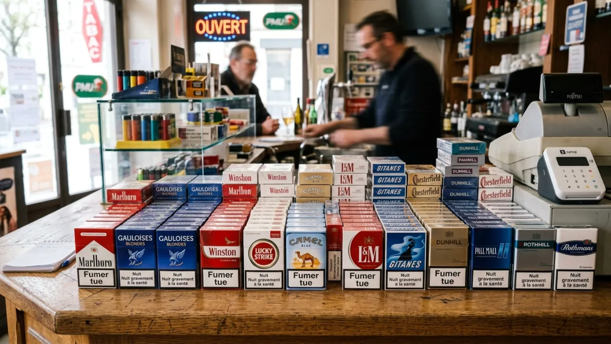 Une photo de plusieurs paquets de cigarettes disposés sur un comptoir