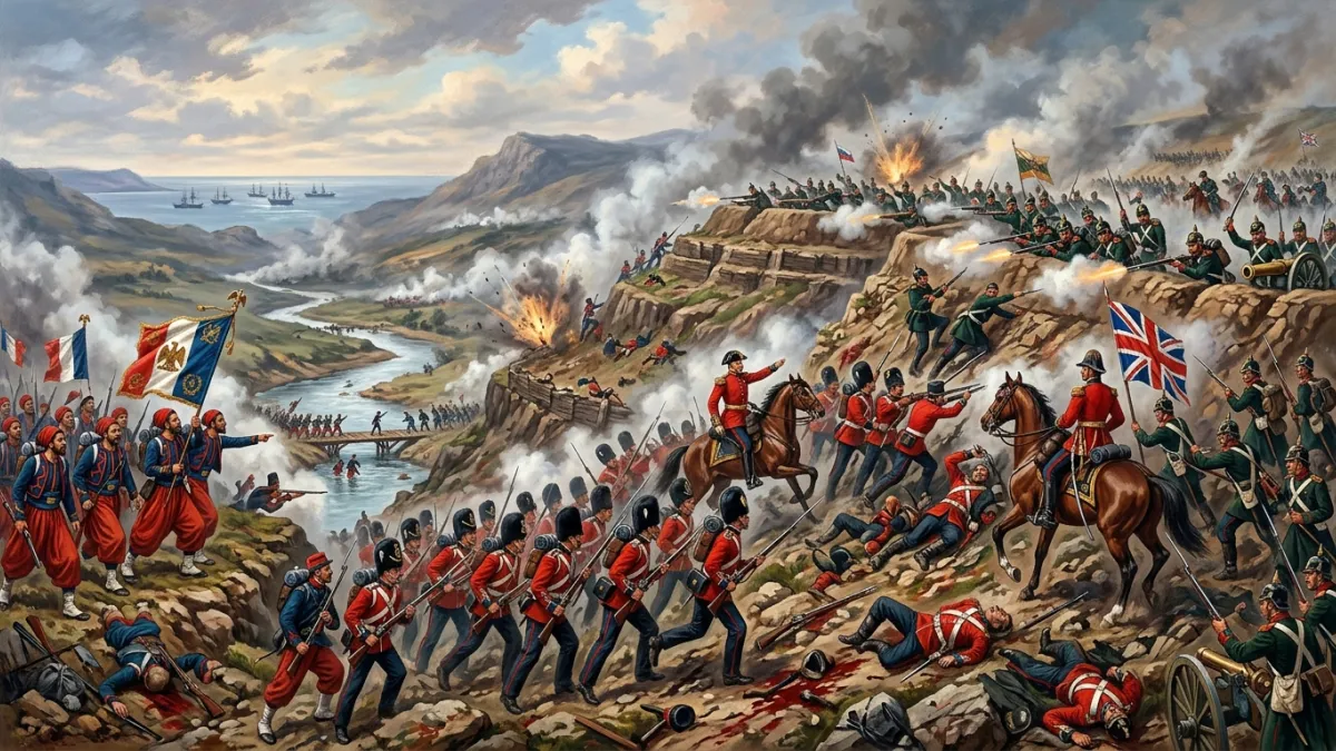 Illustration historique de la bataille de l'Alma en Crimée.