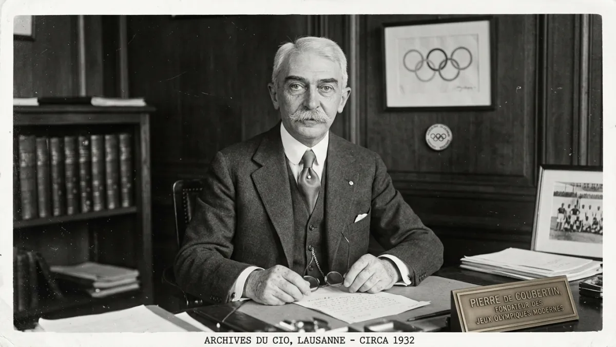Photographie historique en noir et blanc de Pierre de Coubertin, fondateur des Jeux olympiques moder
