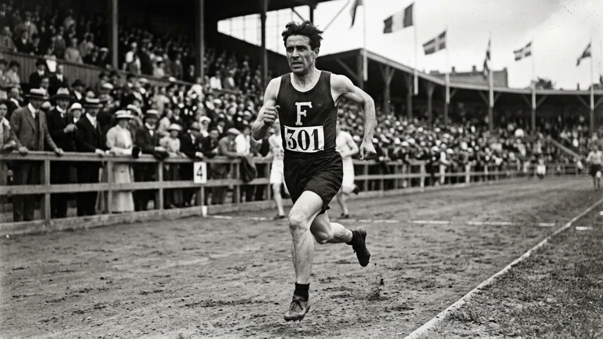 Athlète Jean Bouin en course aux JO de 1912.