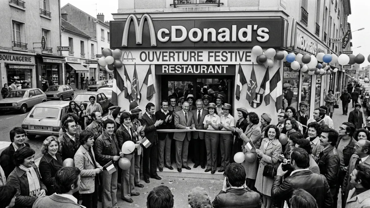 Inauguration festive d'un McDonald's en France à la fin des années 1970.