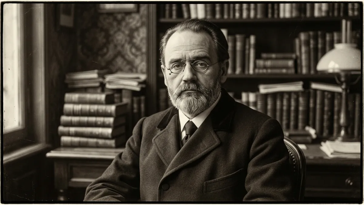 Un portrait sépia en buste d'Émile Zola vers 1900 portant des pince-nez.
