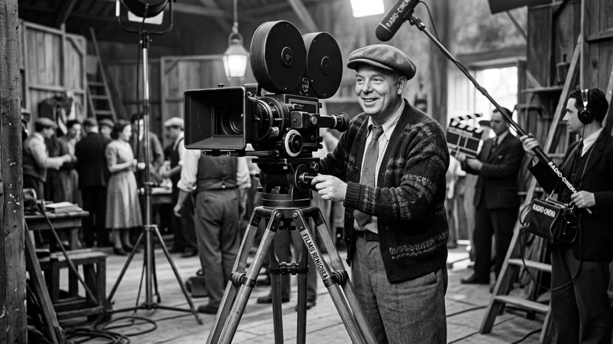 Jean Renoir derrière une caméra de cinéma dans les années 1930.