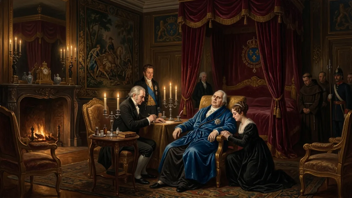 Louis XVIII mourant dans son lit au palais des Tuileries en 1824.