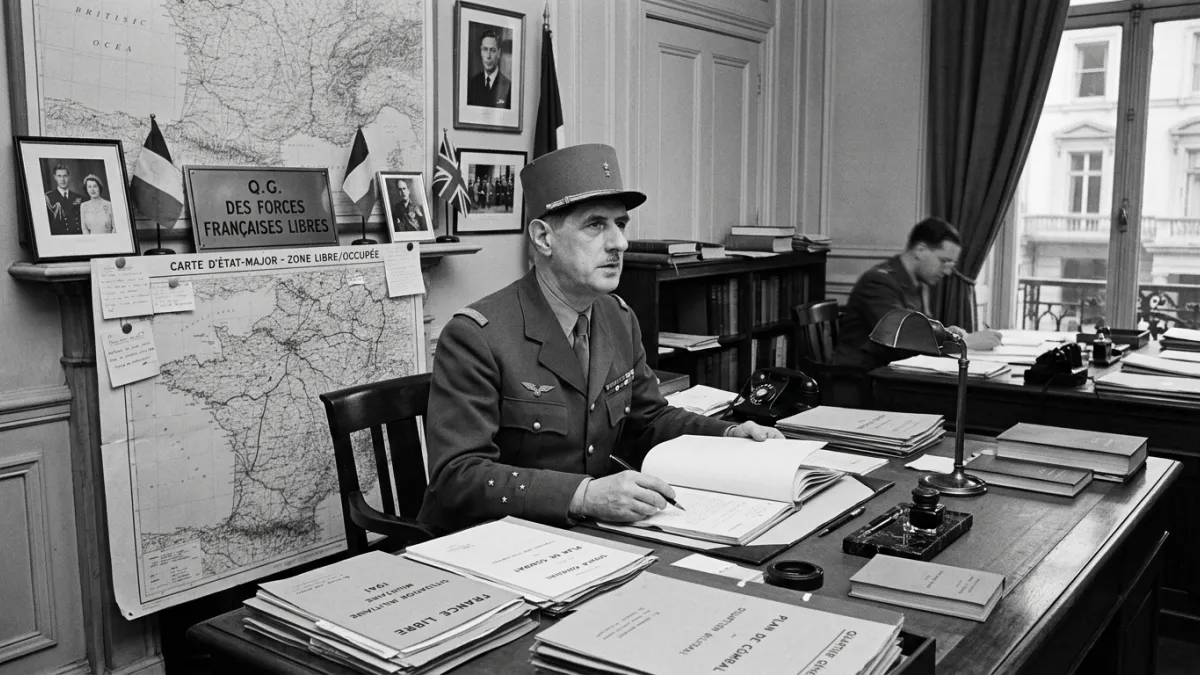 Le général de Gaulle à son bureau à Londres en 1941.