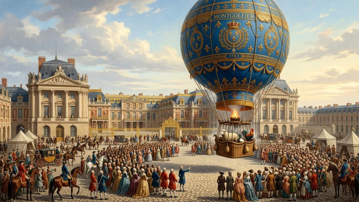 Vol de la montgolfière des frères Montgolfier à Versailles en 1783.