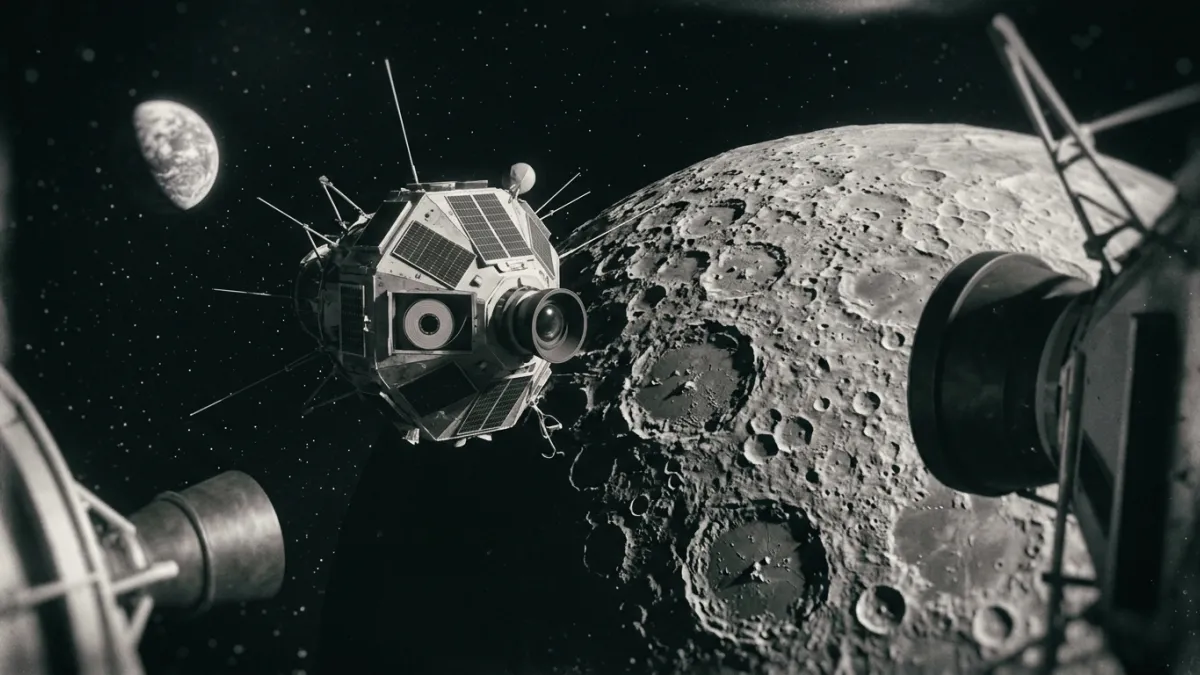 La sonde Luna 3 photographiant la face cachée de la Lune en 1959.