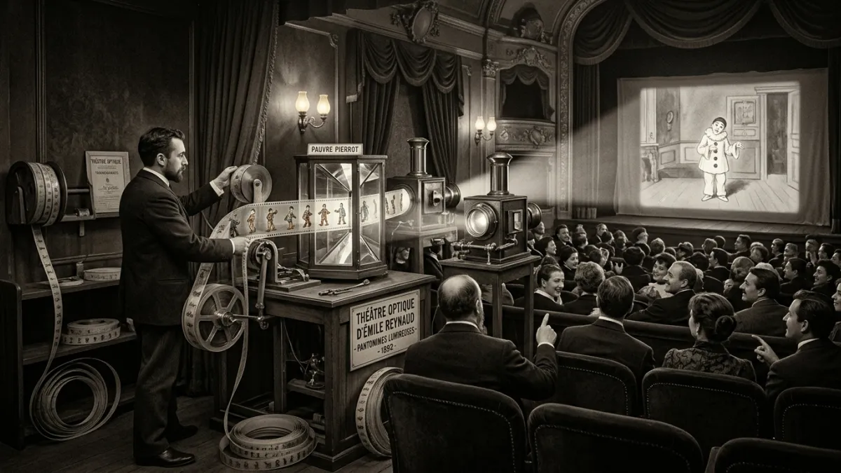 Théâtre optique d'Émile Reynaud projetant un dessin animé en 1892.