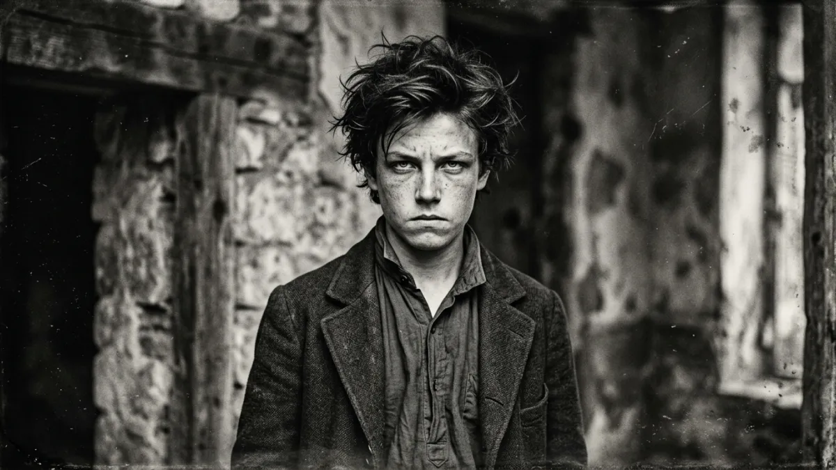 Portrait photographique en noir et blanc d'Arthur Rimbaud jeune.