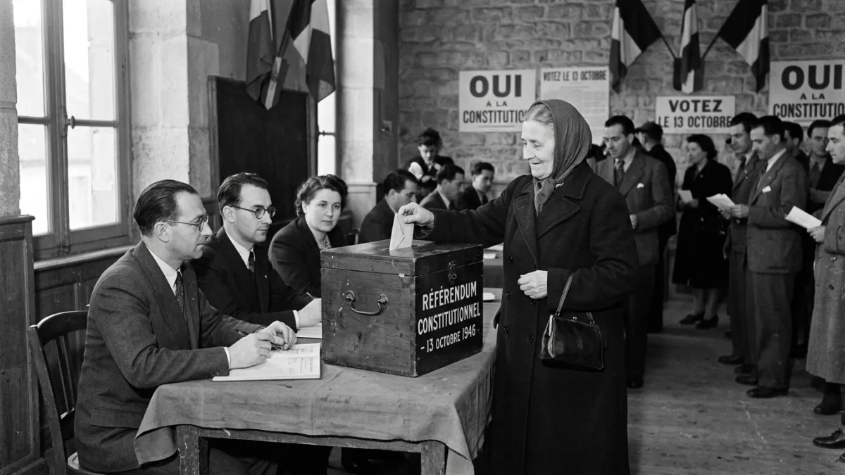 Une Française vote à l'urne lors du référendum de 1946 (archive).