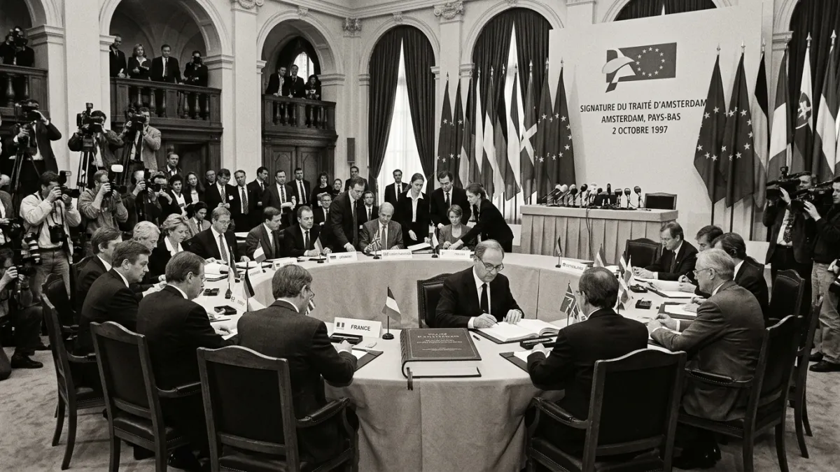 Signature officielle du traité d'Amsterdam en 1997.