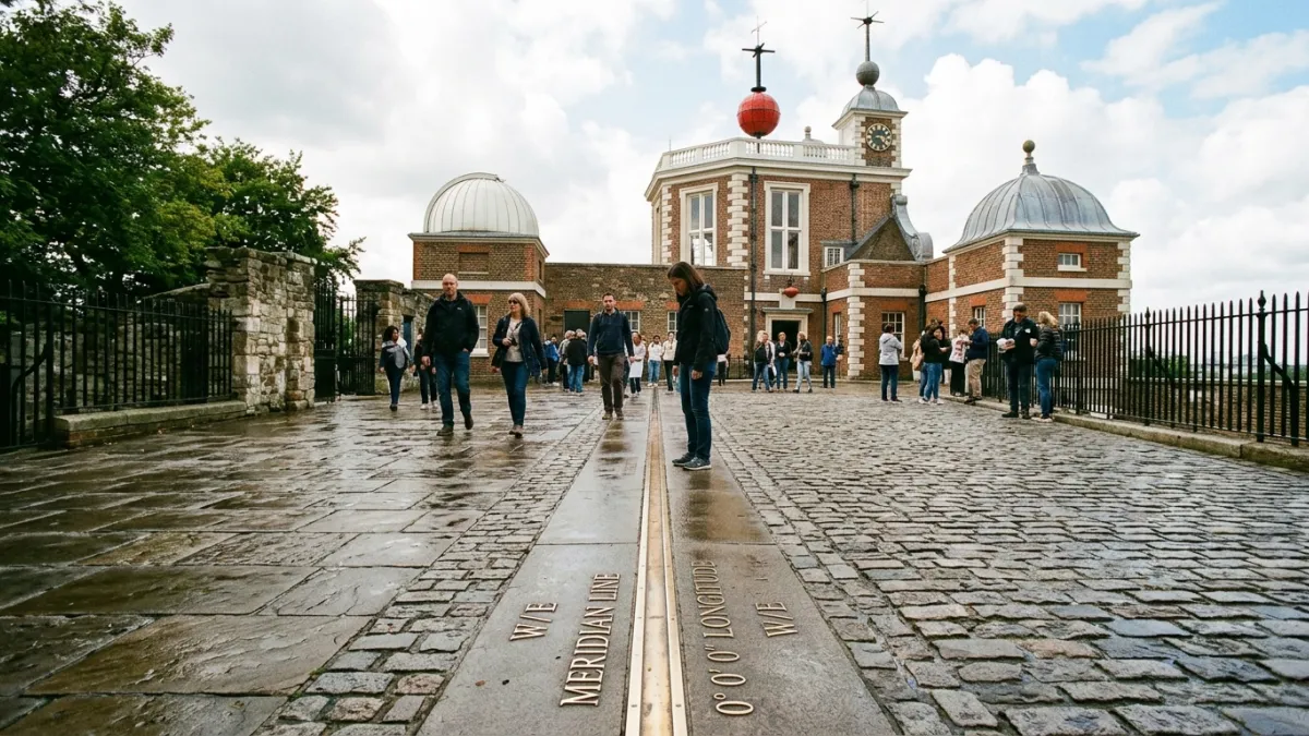 Ligne du méridien de Greenwich tracée au sol à l'Observatoire royal.