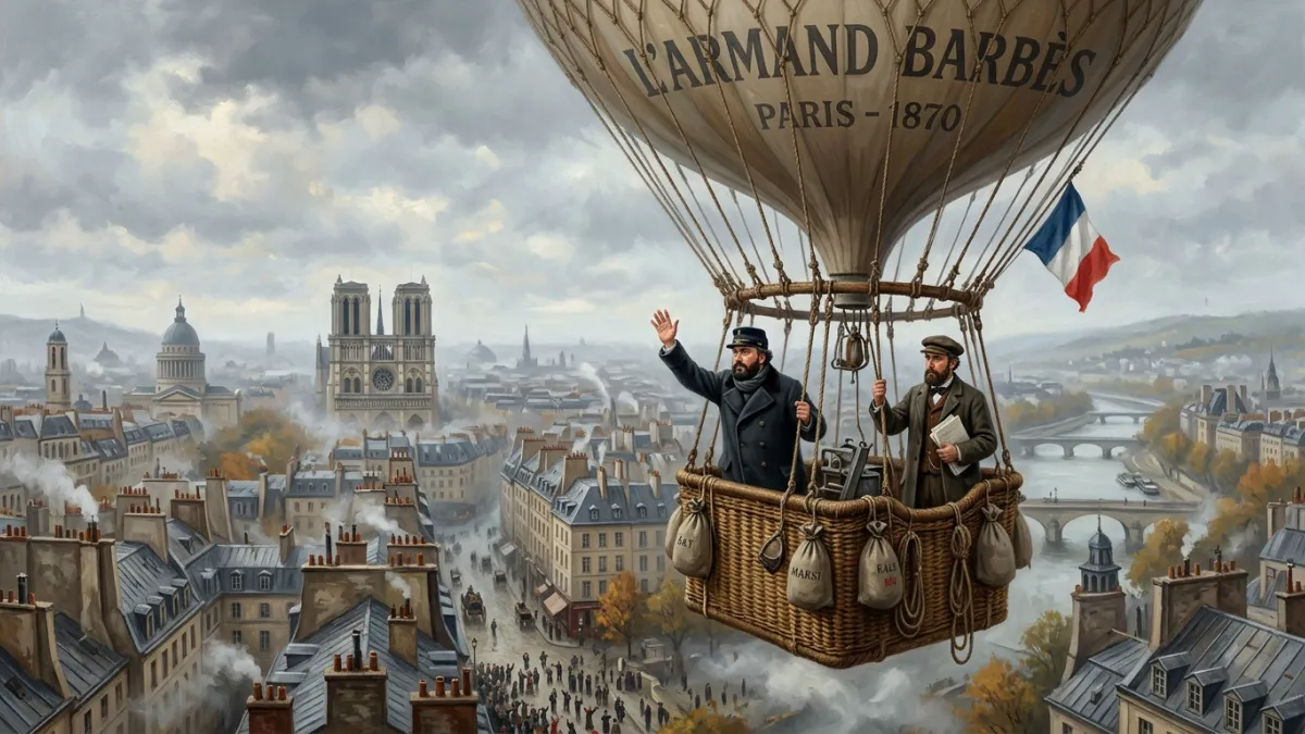 Léon Gambetta en ballon au-dessus de Paris au XIXe siècle