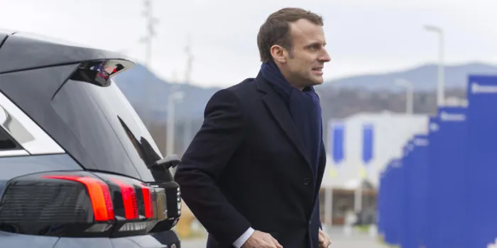 french president emmanuel macron arrives at the michelin ladoux research and technology centre in ladoux, central france, on january 25, 2018   afp photo   pool   thierry zoccolan