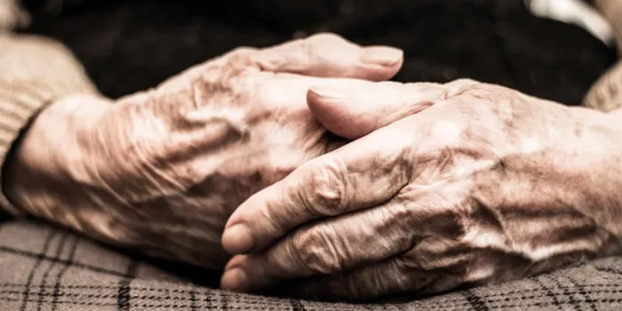 eldery woman hands, hands clasped