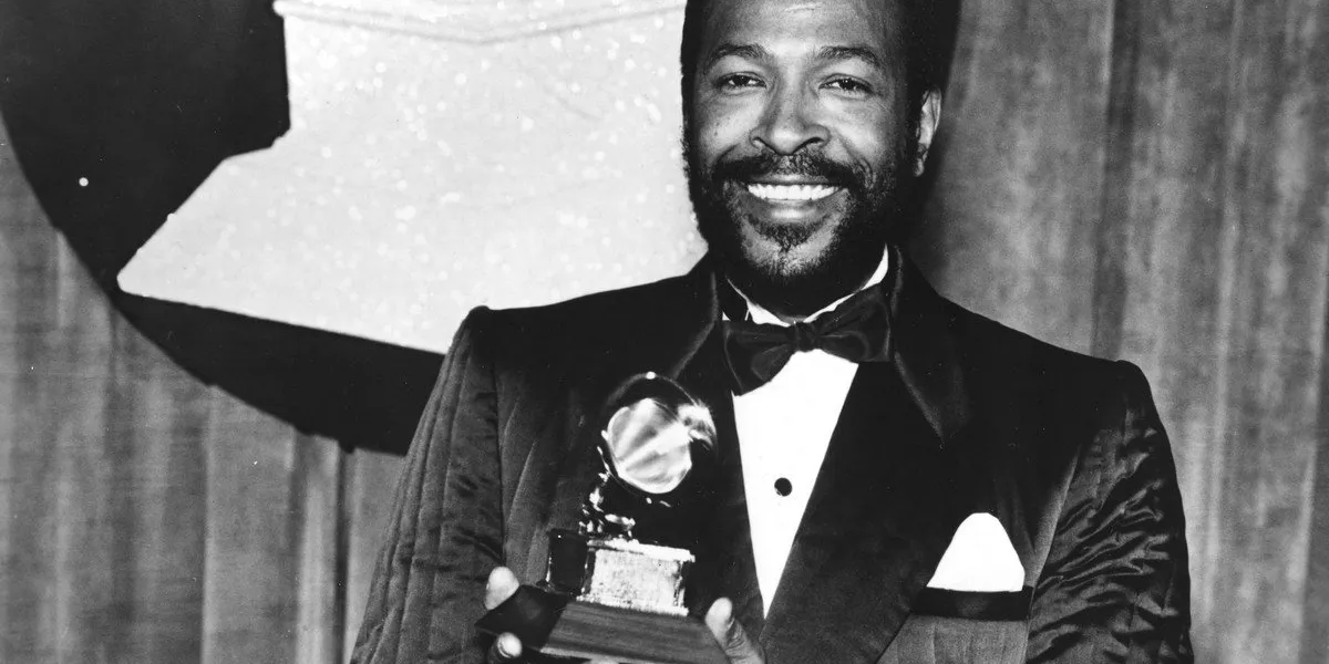 marvin gaye, with his grammy award, 1984 photo by everett abacapresscom
