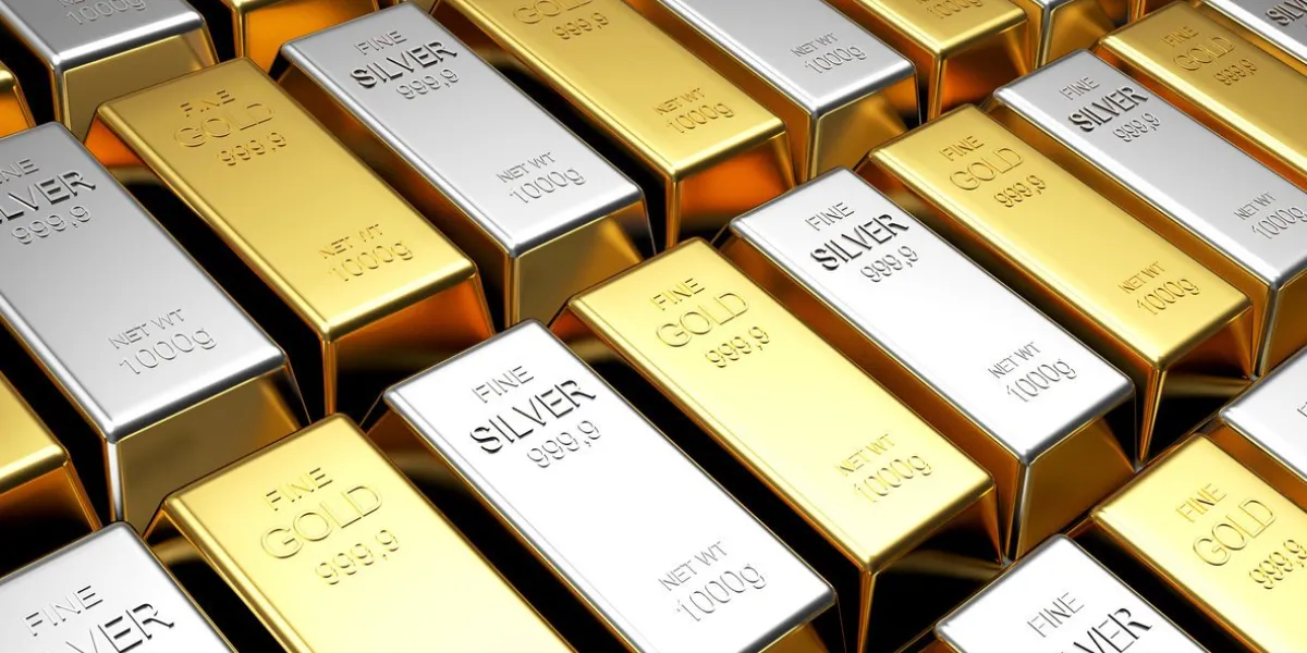 business and finance background rows of golden and silver bars