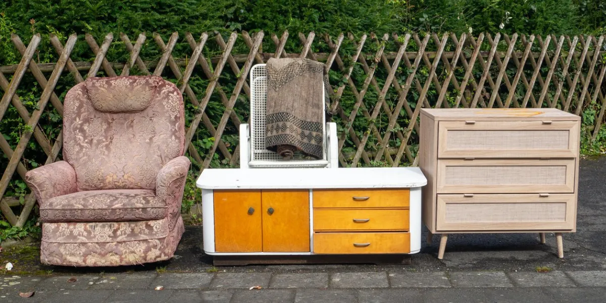 a pile of bulky waste, including furniture