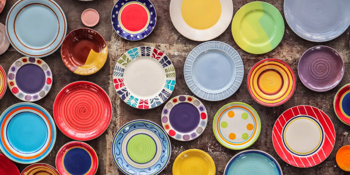 colorful ceramic porcelain dishes kitchenware pattern background