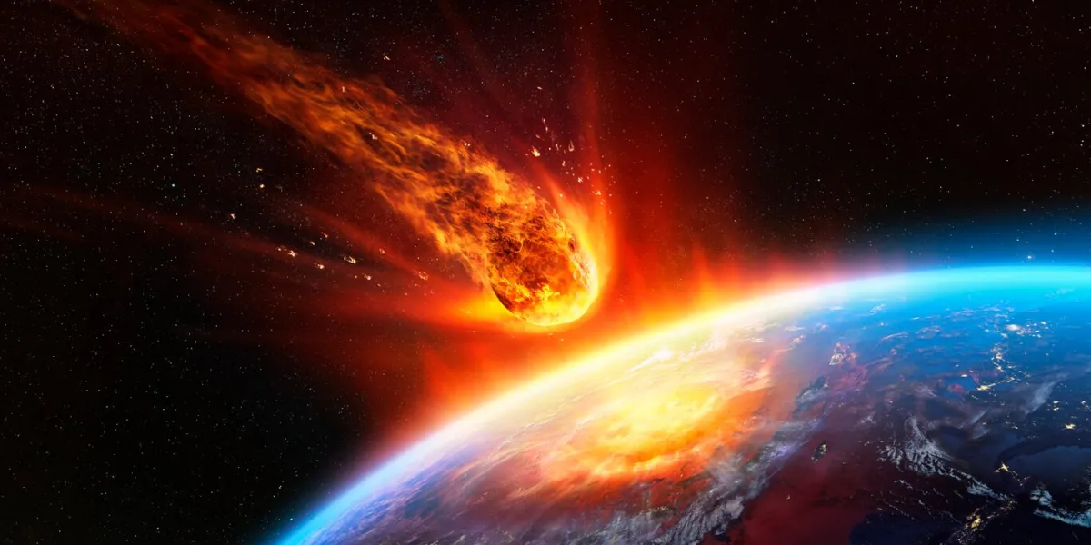 meteor impact on earth - fired asteroid in collision with planet - contain 3d rendering - elements of this image furnished by nasa