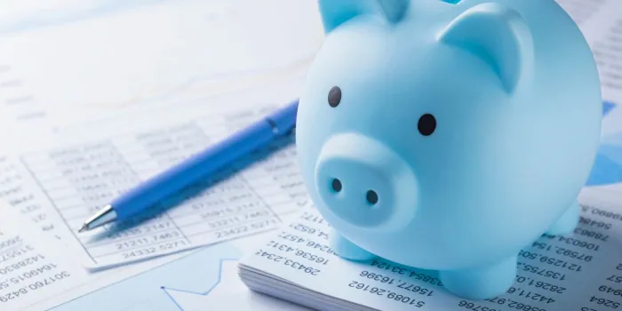 moneybox for money on the background of documents and financial charts investment and capital accumulation concept