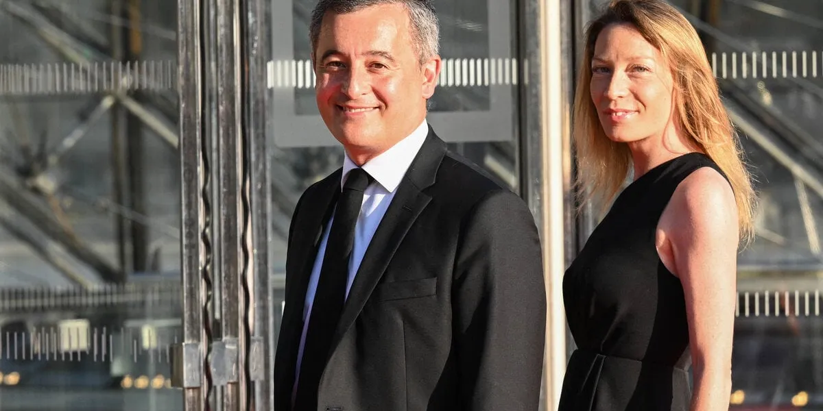 le ministre français de l'intérieur gerald darmanin et son épouse rose-marie devillers arrivent à un dîner en l'honneur du premier ministre indien au musée du louvre à paris, france, le 14 juillet 2023 photo by tomas stevens abacapresscom