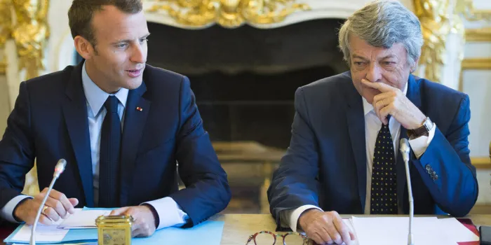emmanuel macron and jean-louis borloo at presidential council of cities meeting